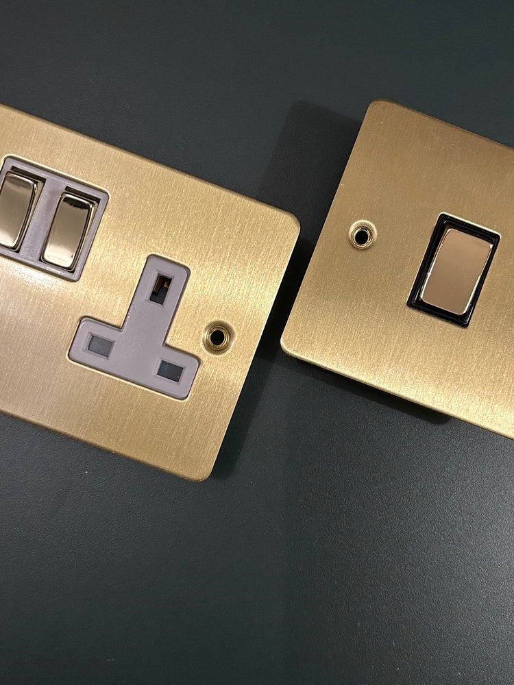 Flat Satin Brass Sockets and Switches