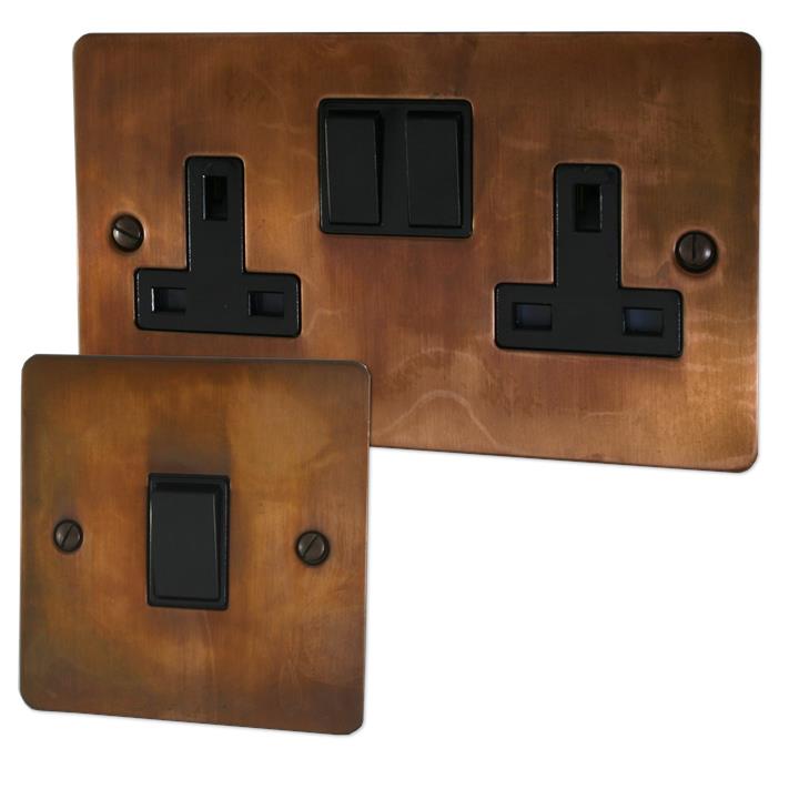 Flat Tarnished Copper Sockets and Switches