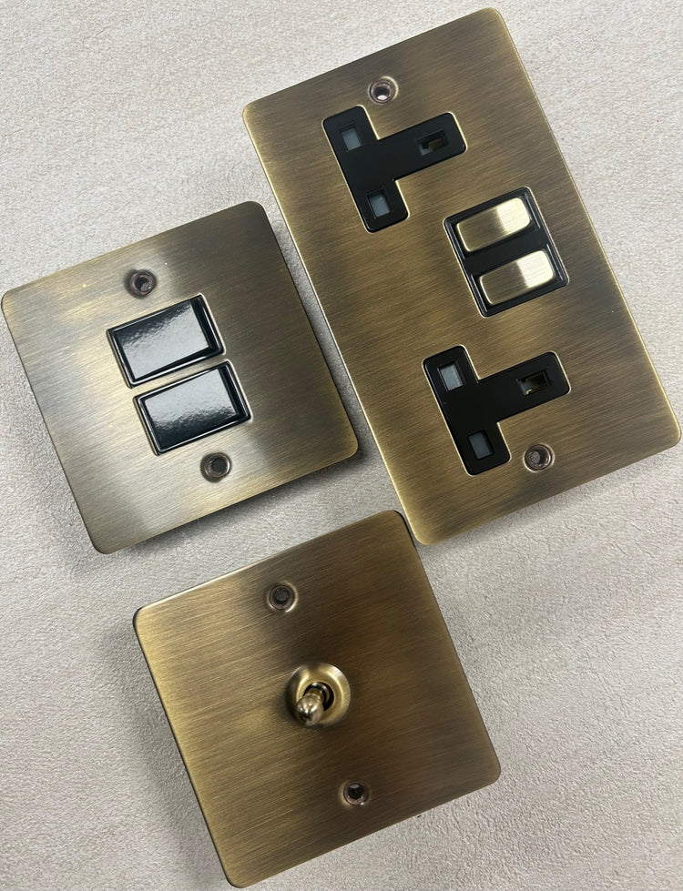 Flat Antique Brass Sockets and Switches
