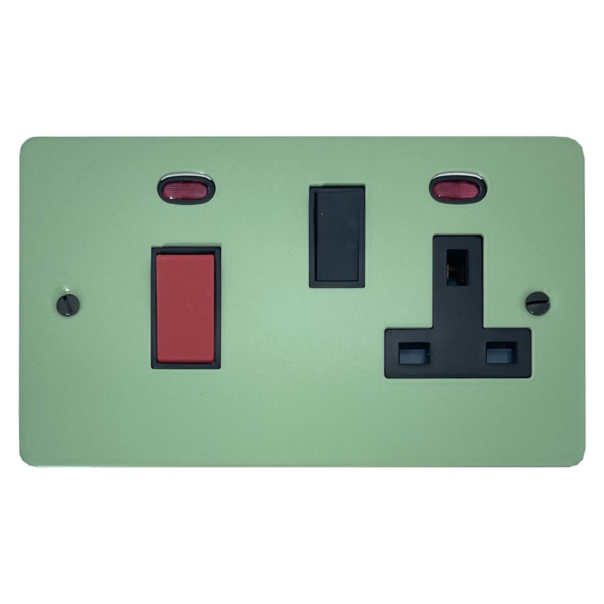 Flat Sage Green 45 Amp Cooker Switch and Socket (Black Switch)