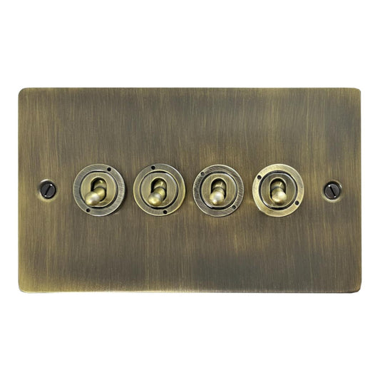 Flat Antique Brass 4 Gang Toggle Switch