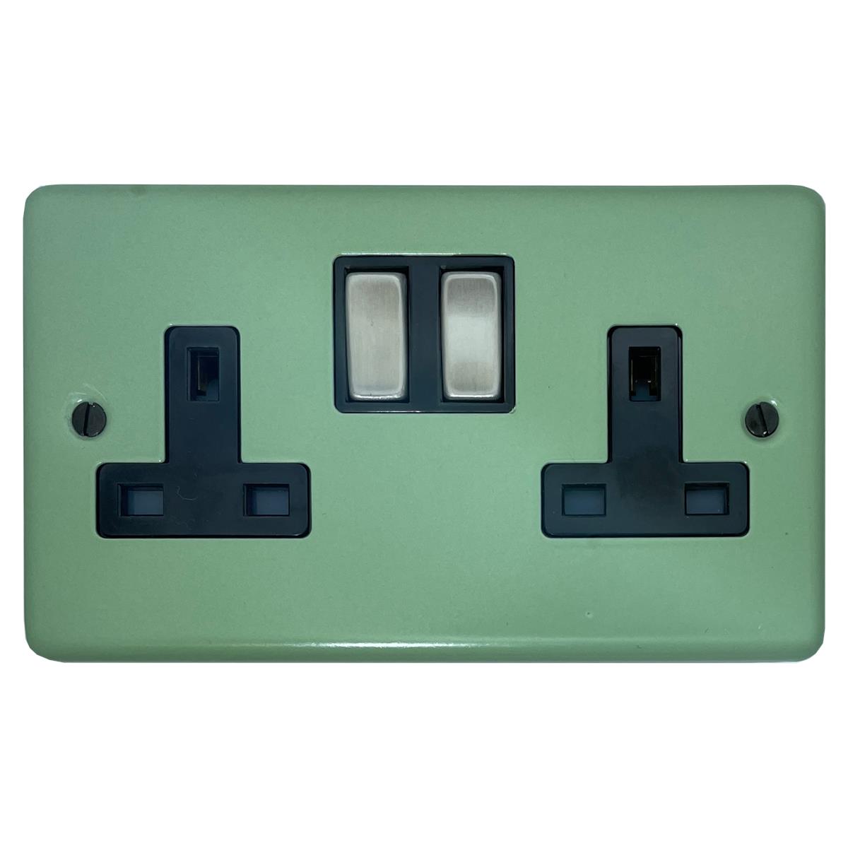 Classic  Sage Green  2 Gang Socket (Satin Chrome Switch/Black Insert)