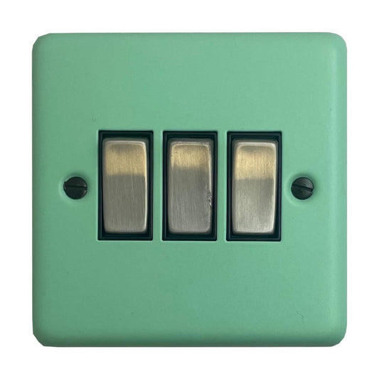 Classic Peppermint Green 3 Gang Switch (Satin Chrome Switch/Black Insert)