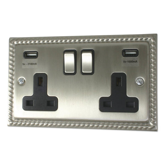 Monarch Satin Nickel 2 Gang Usb Socket