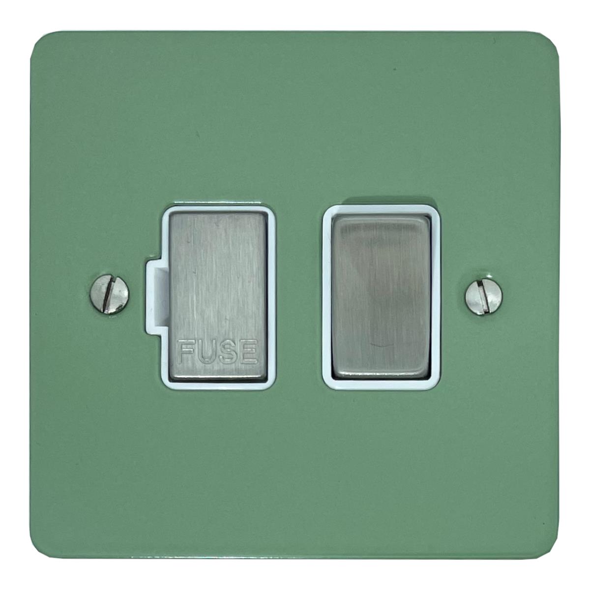 Flat Sage Green Switched Fuse Spur (Satin Chrome Switch/White Insert)