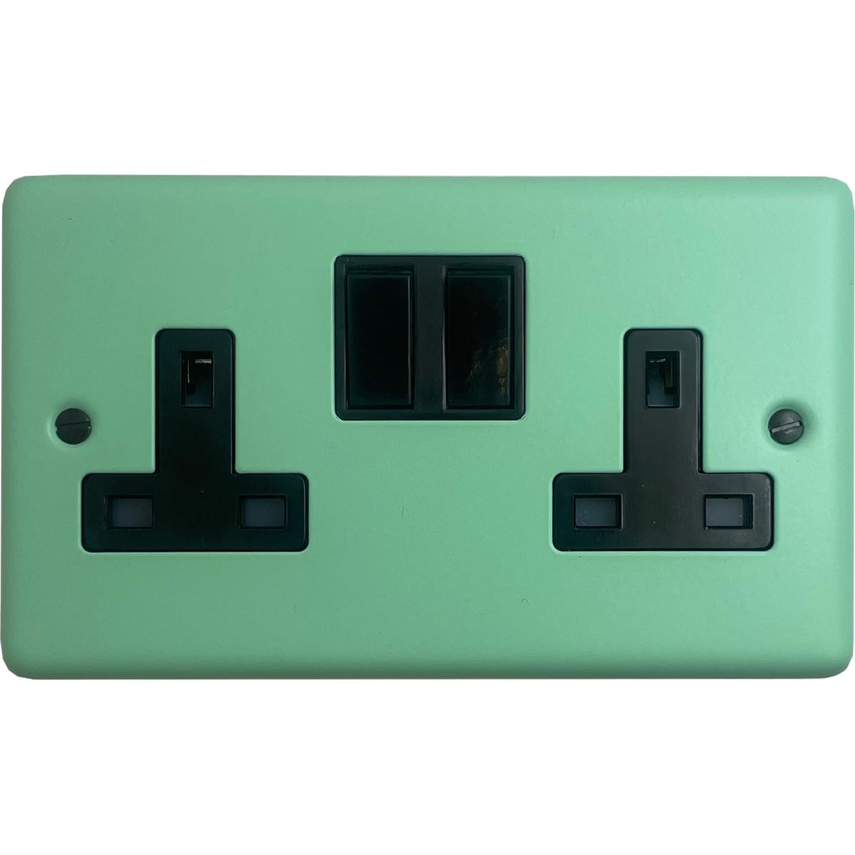 Classic Peppermint Green 2 Gang Socket (Black Switches)