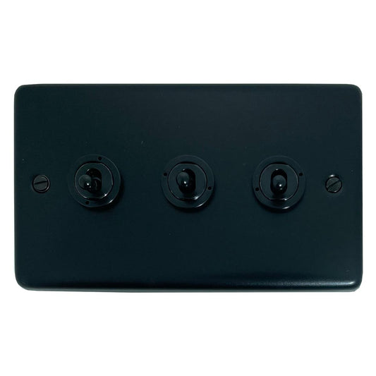 Contour Flat Black 3 Gang Toggle Switch (Black Toggles)