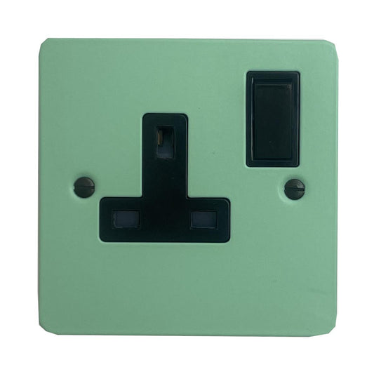 Flat Peppermint Green 1 Gang Socket (Black Switch)