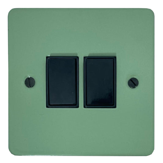 Flat Sage Green 2 Gang Switch (Black Switches)