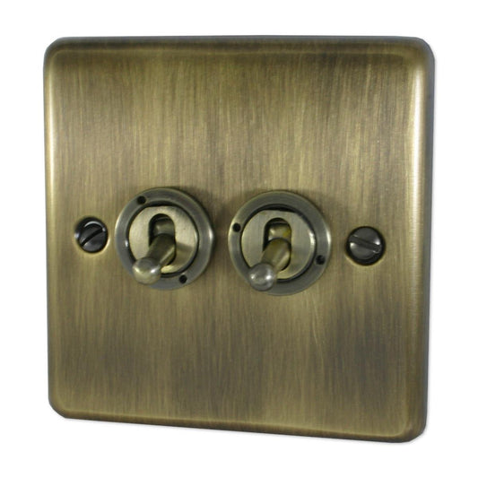 Contour Antique Brass 2 Gang Toggle Switch