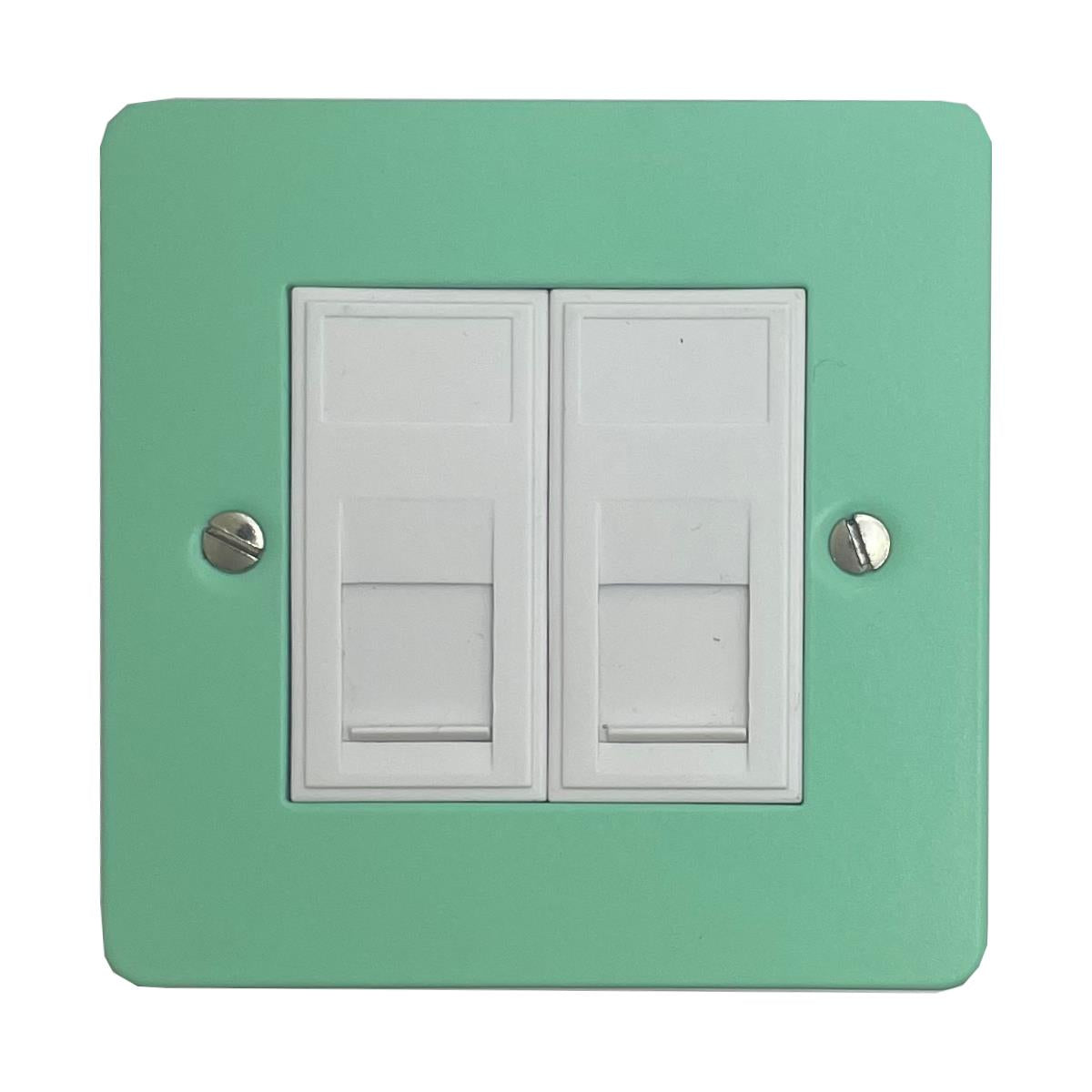 Flat Peppermint Green 2 Gang Rj45 Socket (White Switches)