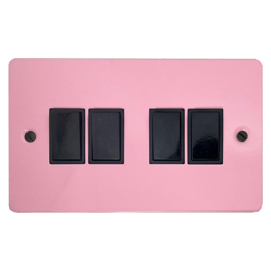 Flat Gloss Pink 4 Gang Switch (Black Switches)