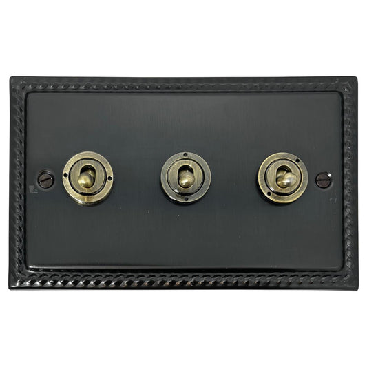 Monarch Black Bronze 3 Gang Grid Toggle Plate