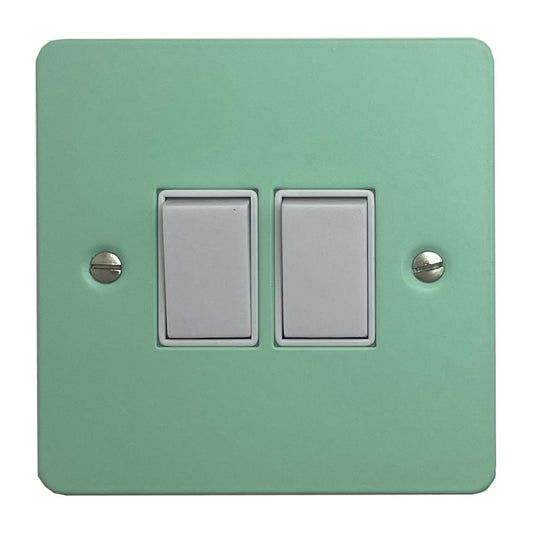 Flat Peppermint Green 2 Gang Switch (White Switches)