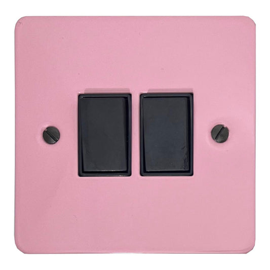 Flat Gloss Pink 2 Gang Switch (Black Switches)
