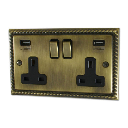 Monarch Antique Brass 2 Gang Usb Socket