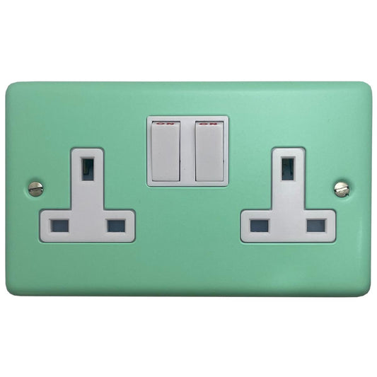 Classic Peppermint Green 2 Gang Socket (White Switches)