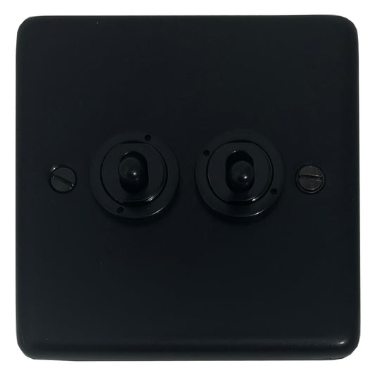 Contour Flat Black 2 Gang Toggle Switch (Black Toggles)