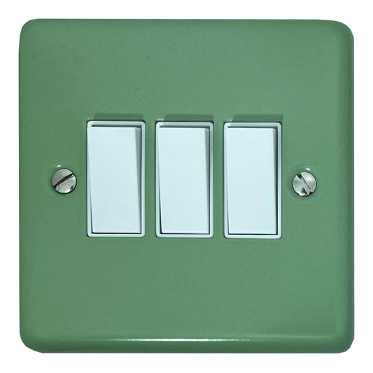 Classic Sage Green 3 Gang Switch (White Switches)