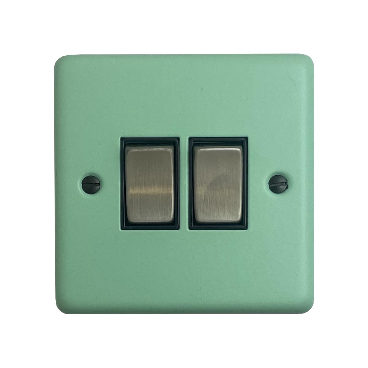 Classic Peppermint Green 2 Gang Switch (Satin Chrome Switch/Black Insert)