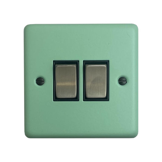 Classic Peppermint Green 2 Gang Switch (Satin Chrome Switch/Black Insert)