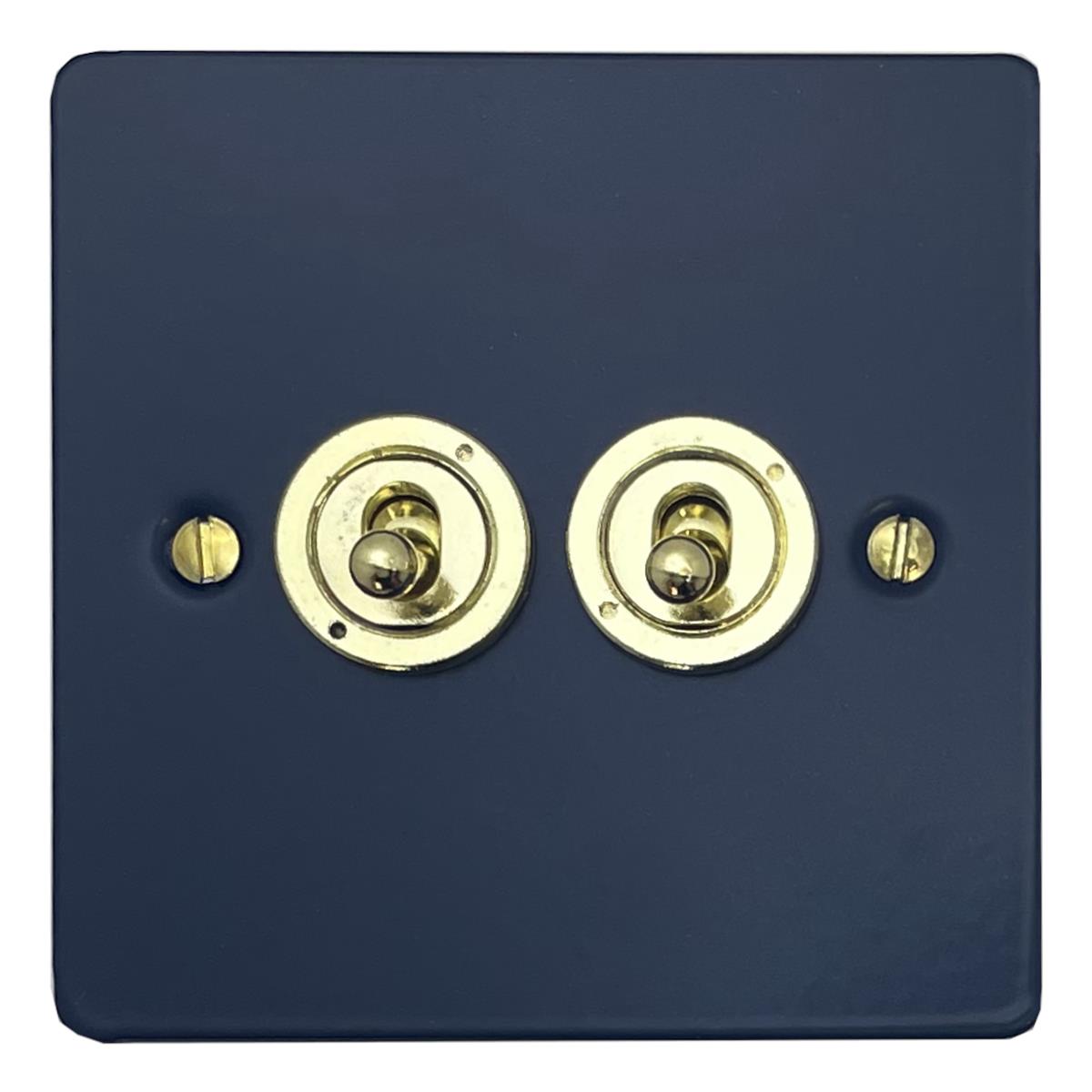 Flat Blue  2 Gang Grid Toggle Plate