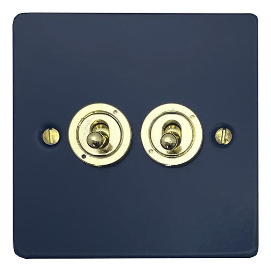 Flat Blue  2 Gang Grid Toggle Plate