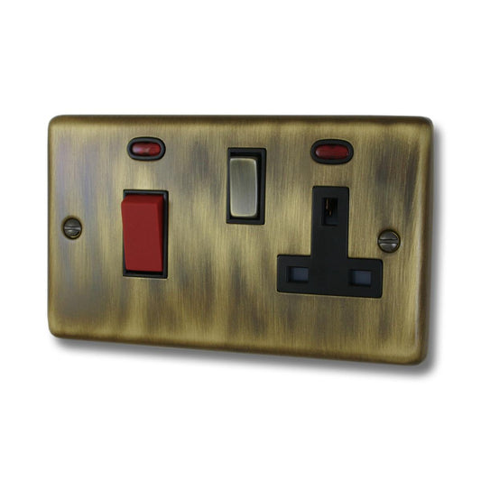 Contour Antique Brass 45 Amp Cooker Switch with Socket (Brass Switch)