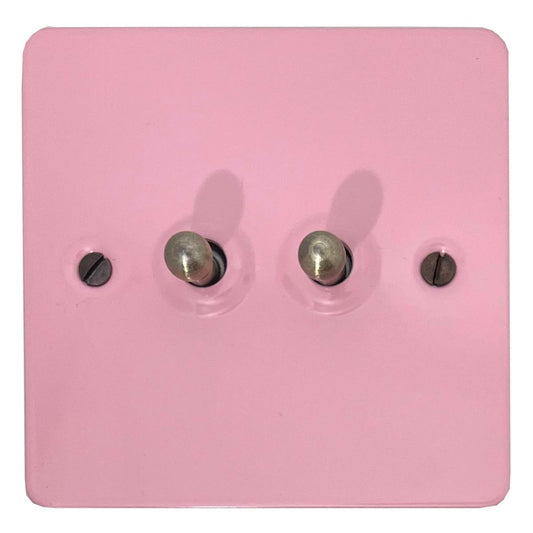 Flat Gloss Pink 2 Gang Toggle (Antique Brass Switch)