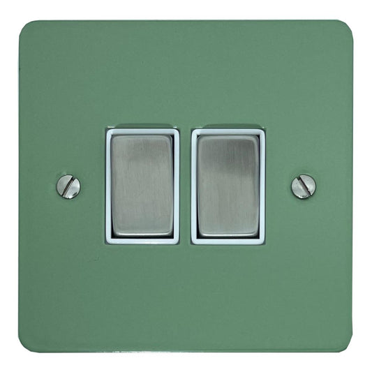 Flat Sage Green 2 Gang Switch (Satin Chrome Switches/White Inserts)