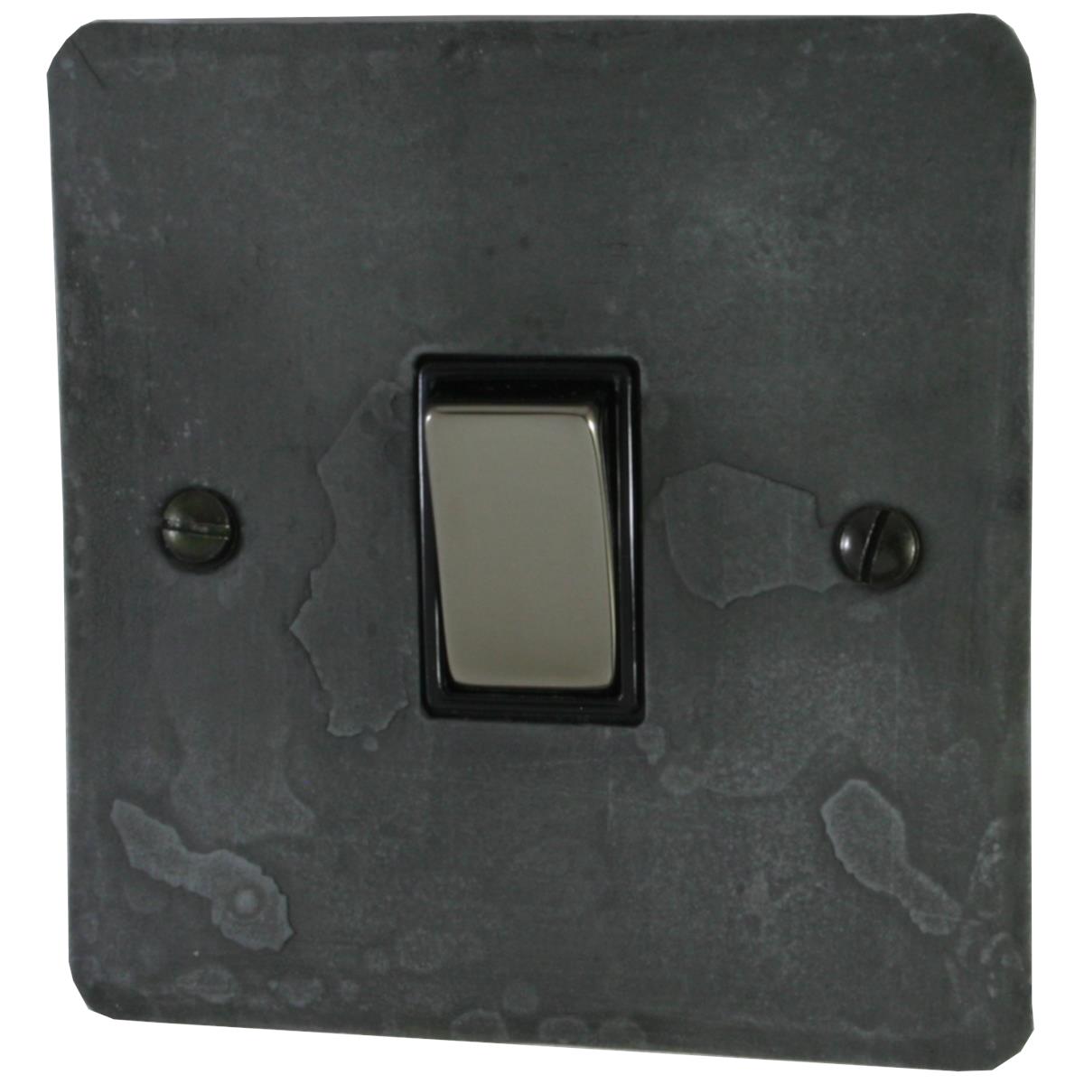 Flat Rustic Pewter 1 Gang Switch (Black Nickel Switch/Black Insert)