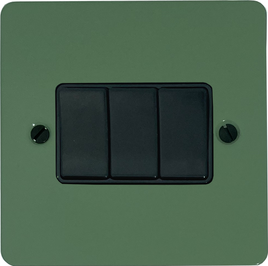 Flat Sage Green 3 Gang Switch (Black Switches)