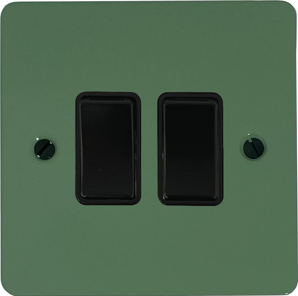 Flat Sage Green 2 Gang Switch (Black Switches)