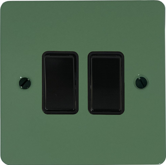 Flat Sage Green 2 Gang Switch (Black Switches)