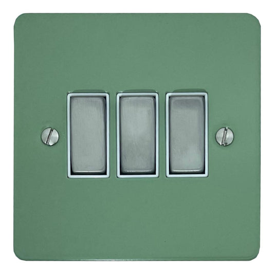 Flat Sage Green 3 Gang Switch (Satin Chrome Switches/White Inserts)