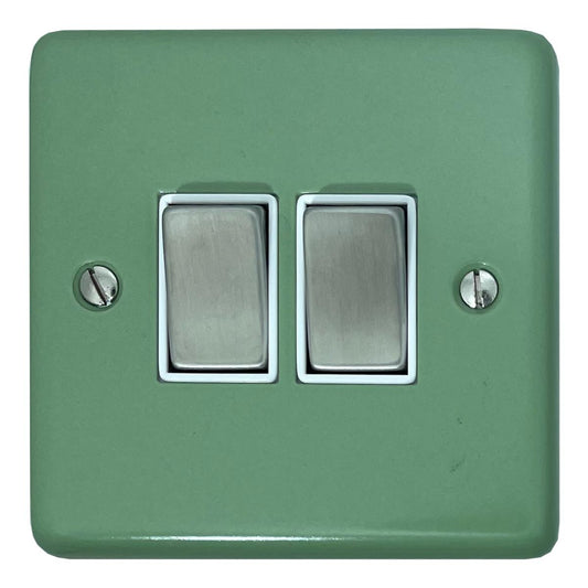 Classic Sage Green 2 Gang Switch (Satin Chrome Switch/White Insert)