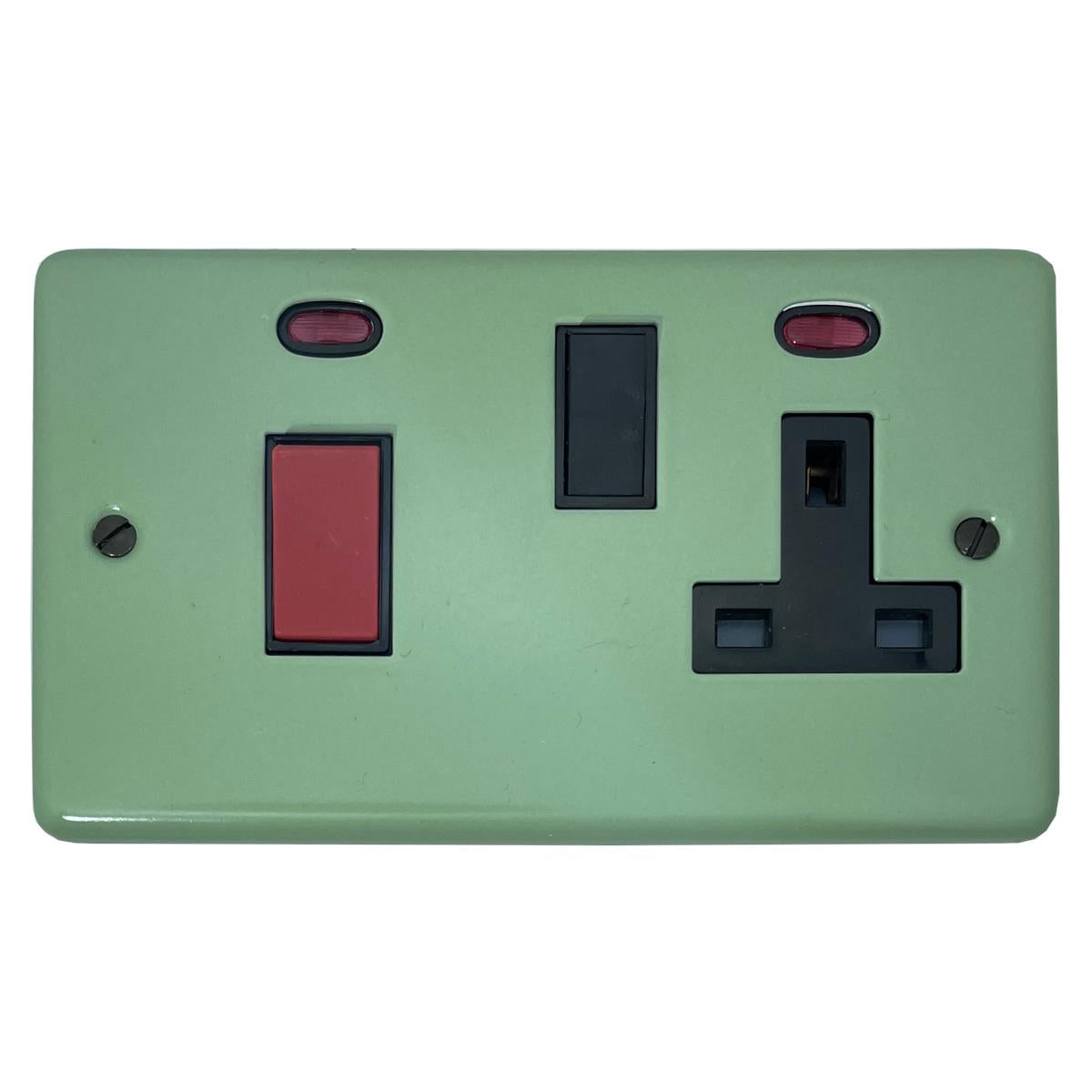 Classic Sage Green 45 Amp Cooker Switch and Socket (Black Switch)