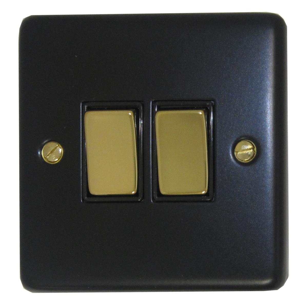 Contour Flat Black 2 Gang Switch (Brass Switches)