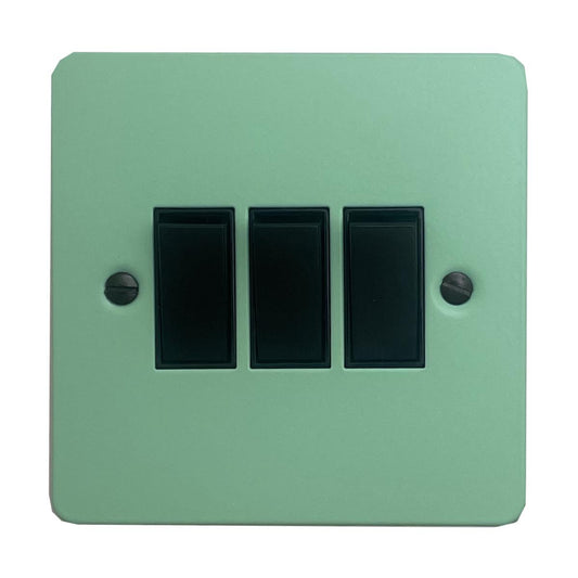 Flat Peppermint Green 3 Gang Switch (Black Switches)