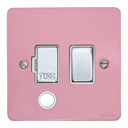 Flat Gloss Pink Switch Fuse Spur and Flex Outlet (Polished Chrome Switch/White Inserts)