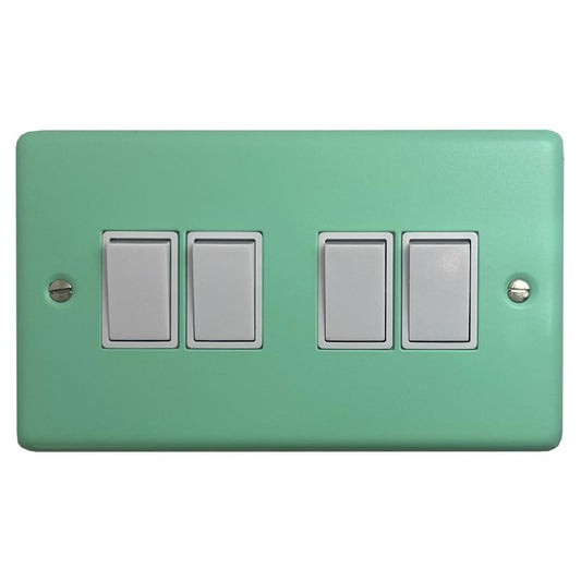 Classic Peppermint Green 4 Gang Switch (White Switches)