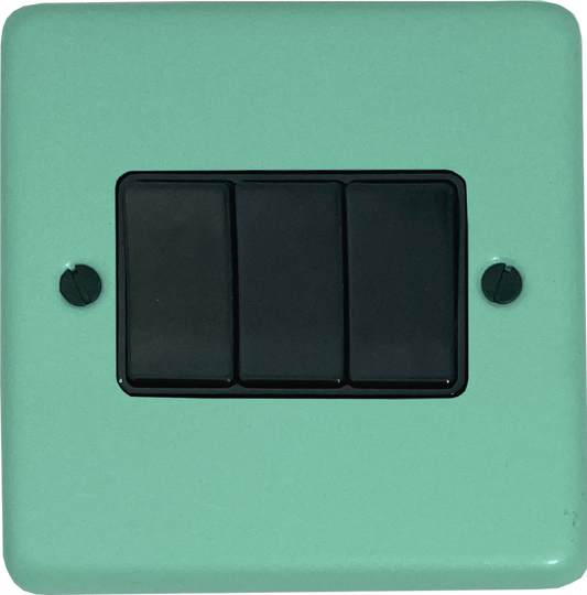 Classic Peppermint Green 3 Gang Switch (Black Switches)