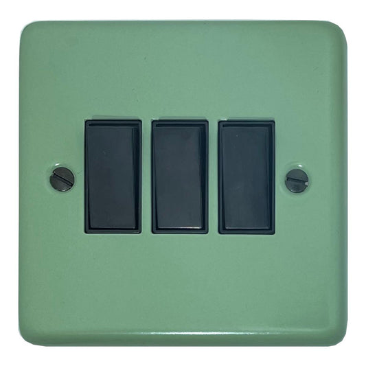 Classic Sage Green 3 Gang Switch (Black Switches)