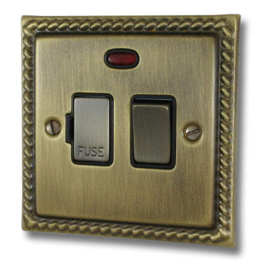 Monarch Antique Brass Switched Fused Spur with Neon (Brass Switch)