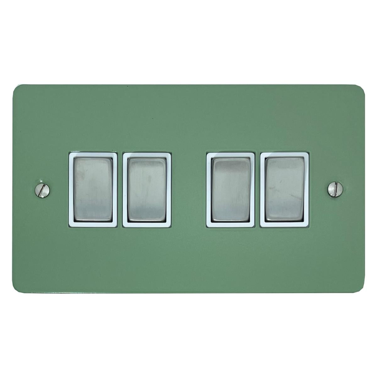 Flat Sage Green 4 Gang Switch (Satin Chrome Switches/White Inserts)