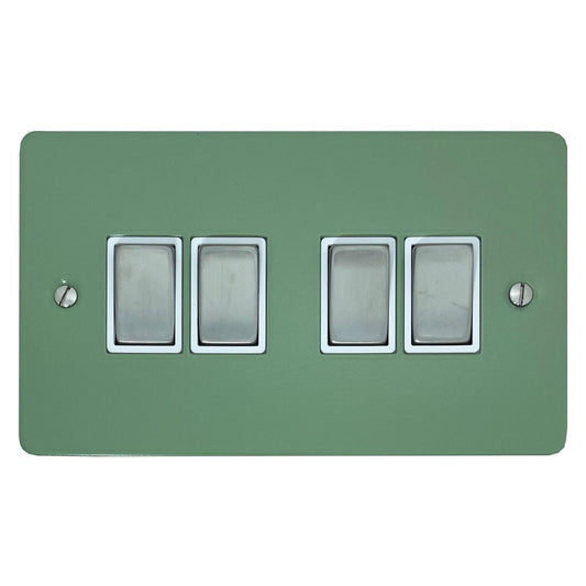 Flat Sage Green 4 Gang Switch (Satin Chrome Switches/White Inserts)