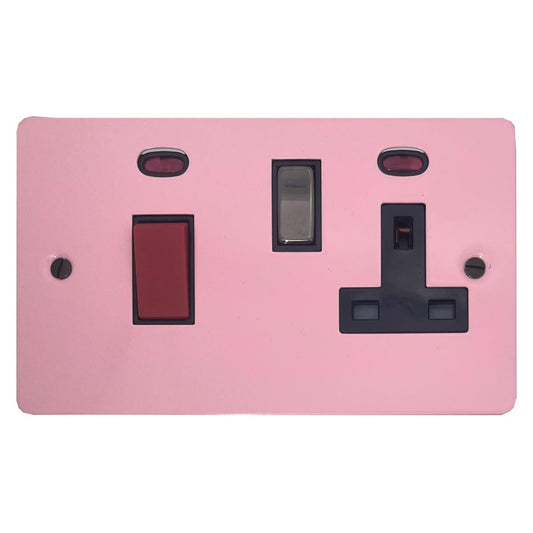 Flat Gloss Pink 45 Amp Cooker Switch and Socket (Black Nickel Switch/Black Insert)