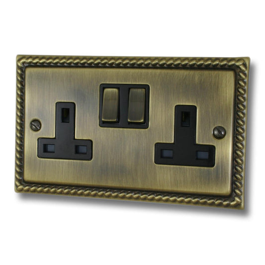 Monarch Antique Brass 2 Gang Socket (Brass Switches)