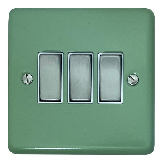 Classic Sage Green 3 Gang Switch (Satin Chrome Switch/White Insert)