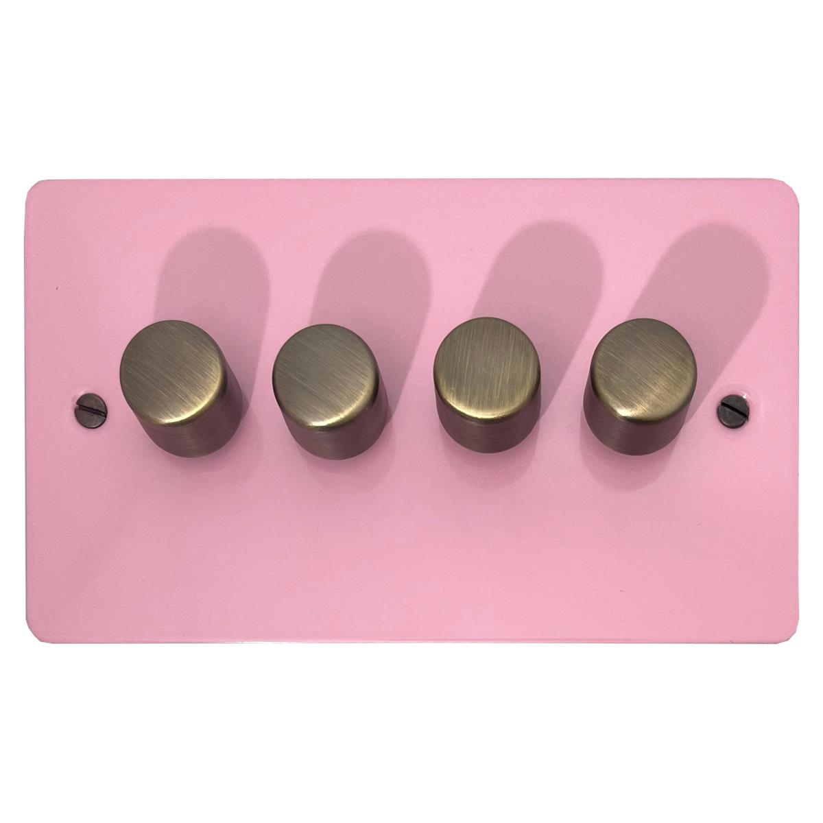 Flat Gloss Pink 4 Gang LED Dimmer (Antique Brass Caps)